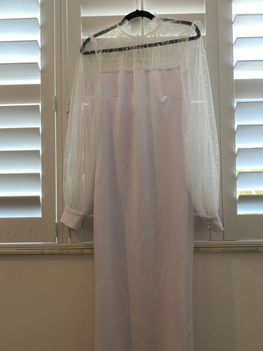 Elegant Light Lavender Strapless Skirt with Sheer Polka-Dot Long Sleeves